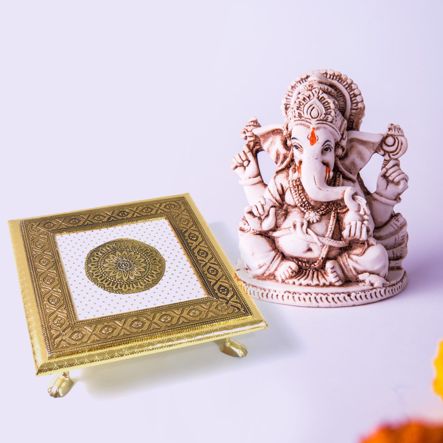 Golden - Square Pooja Chowki Patla  Bajot (2020 Cm  1 Pc) Golden - Square Pooja Chowki Patla  Bajot (2020 Cm  1 Pc)
